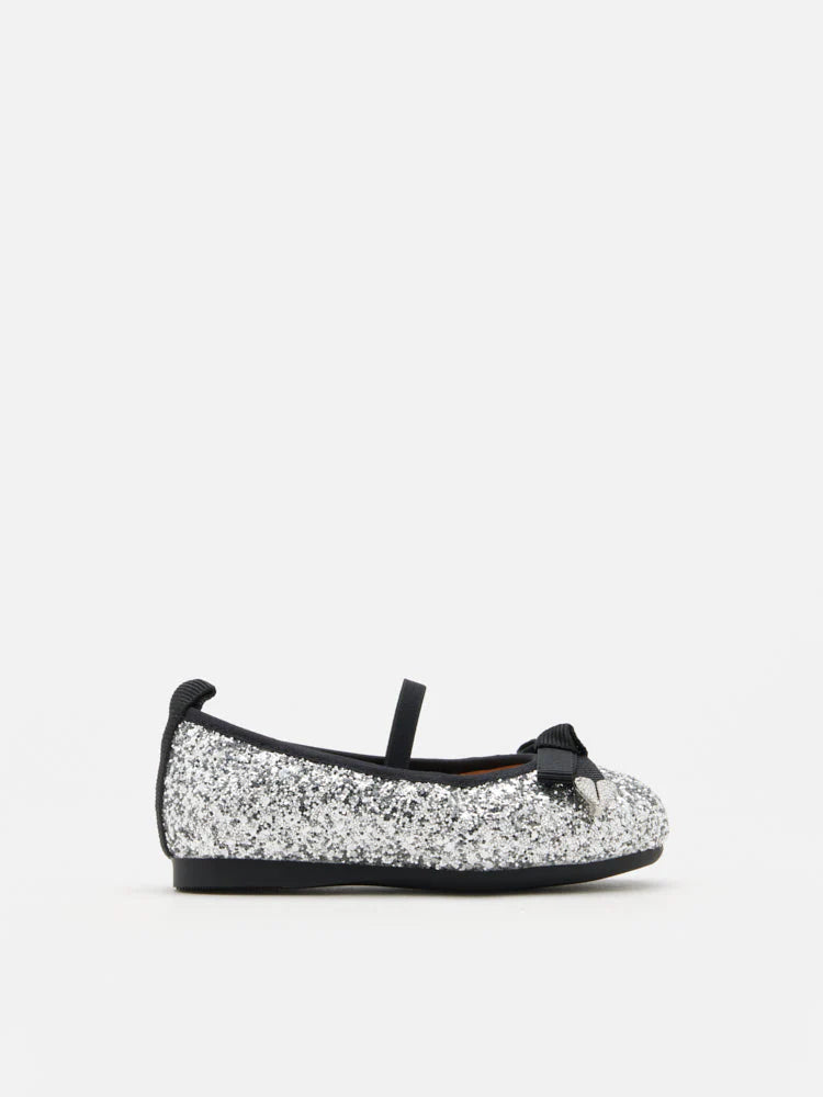 PAZZION, Mini Astoria Glitter Bow Flats, Silver