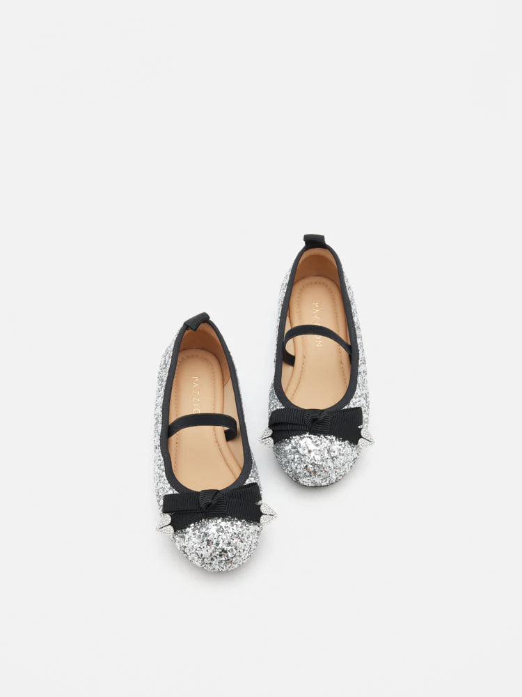 PAZZION, Mini Astoria Glitter Bow Flats, Silver