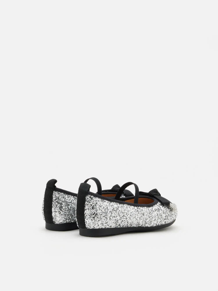 PAZZION, Mini Astoria Glitter Bow Flats, Silver