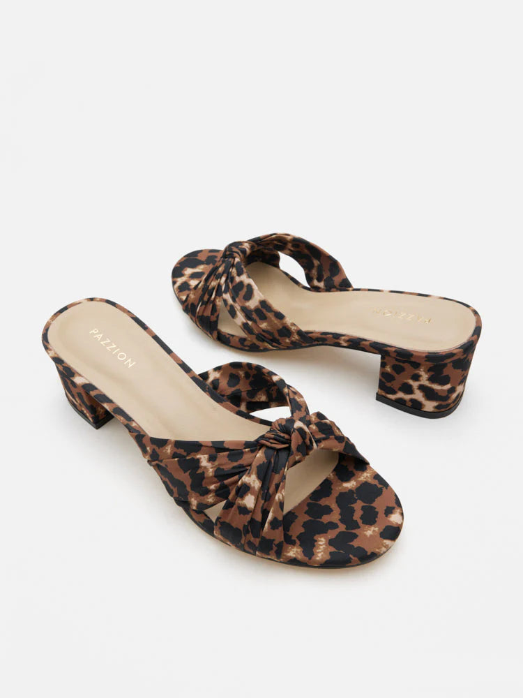 PAZZION, Nemera Leopard Print Satin Heels, Brown