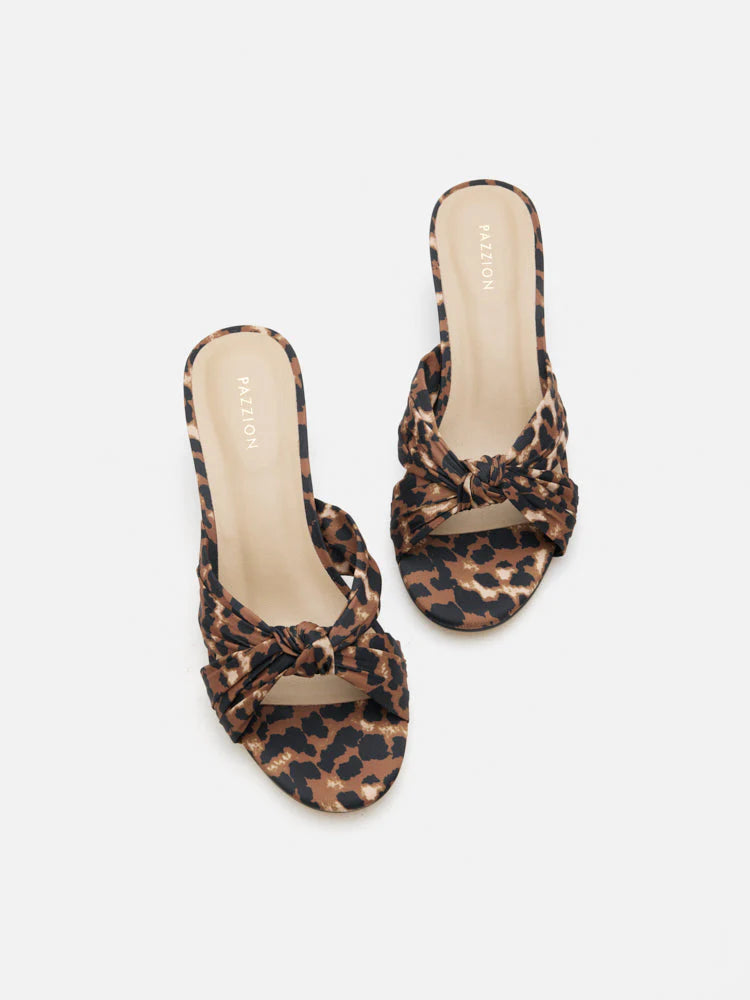 PAZZION, Nemera Leopard Print Satin Heels, Brown