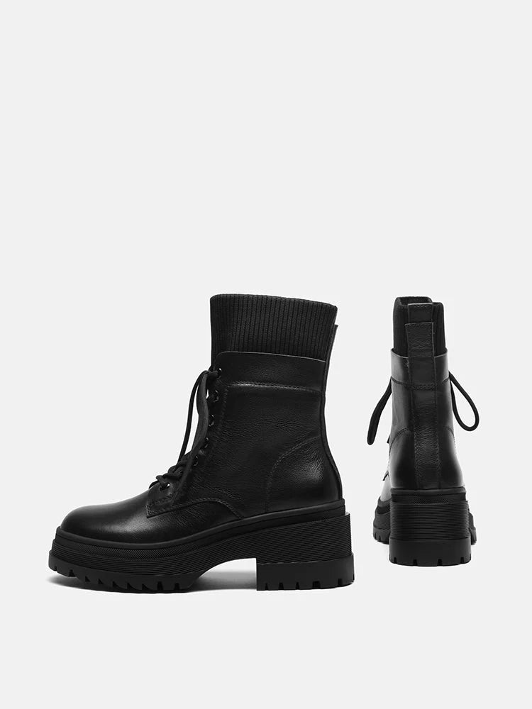 PAZZION, Ottilie Leather and Flyknit Ankle Boots, Black