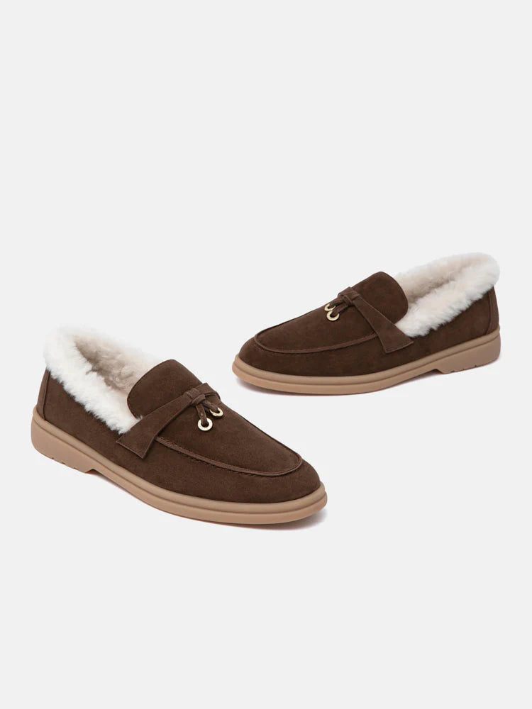 PAZZION, Phemia Knot Detail Wool-Lined Suede Loafers, Brown