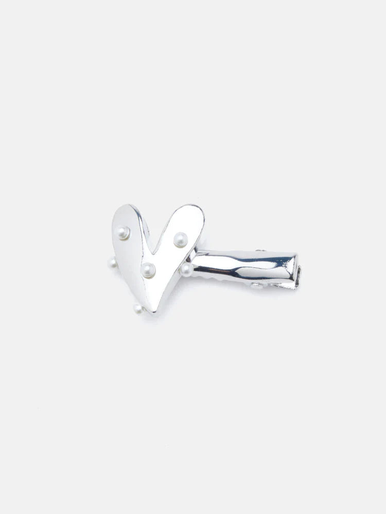 PAZZION, Quilla Heart Hair Clip, Silver