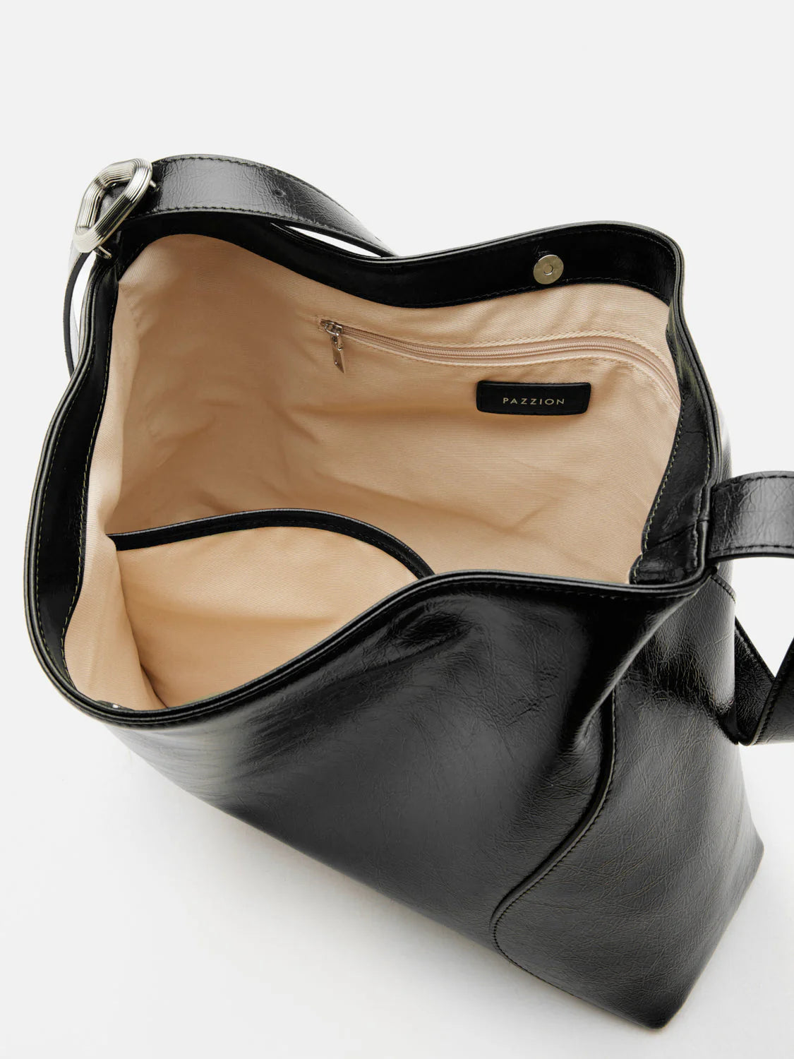 PAZZION, Rexine Textured Buckle Shoulder Bag, Black