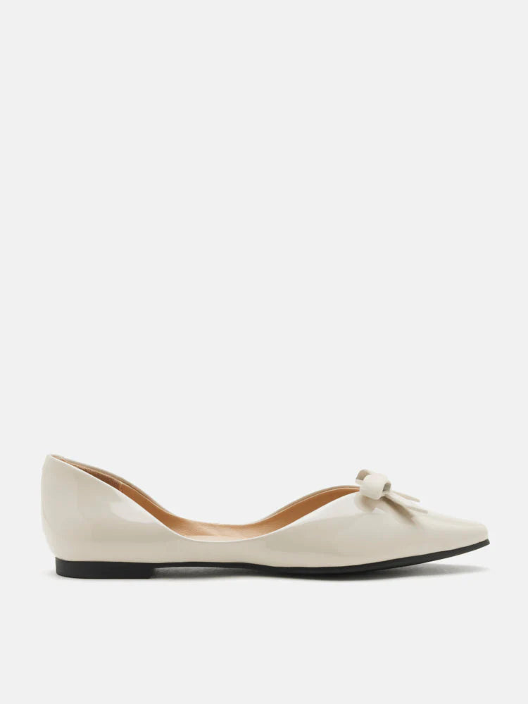 PAZZION, Rosalind Bow-Detailed Patent Leather Flats, Beige