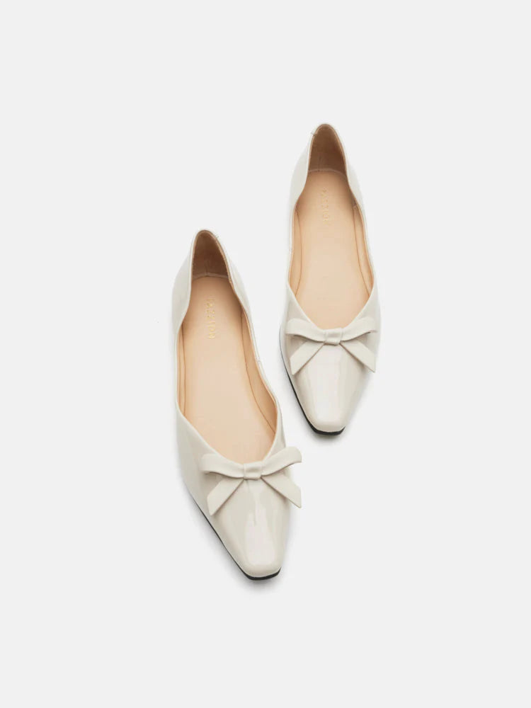 PAZZION, Rosalind Bow-Detailed Patent Leather Flats, Beige