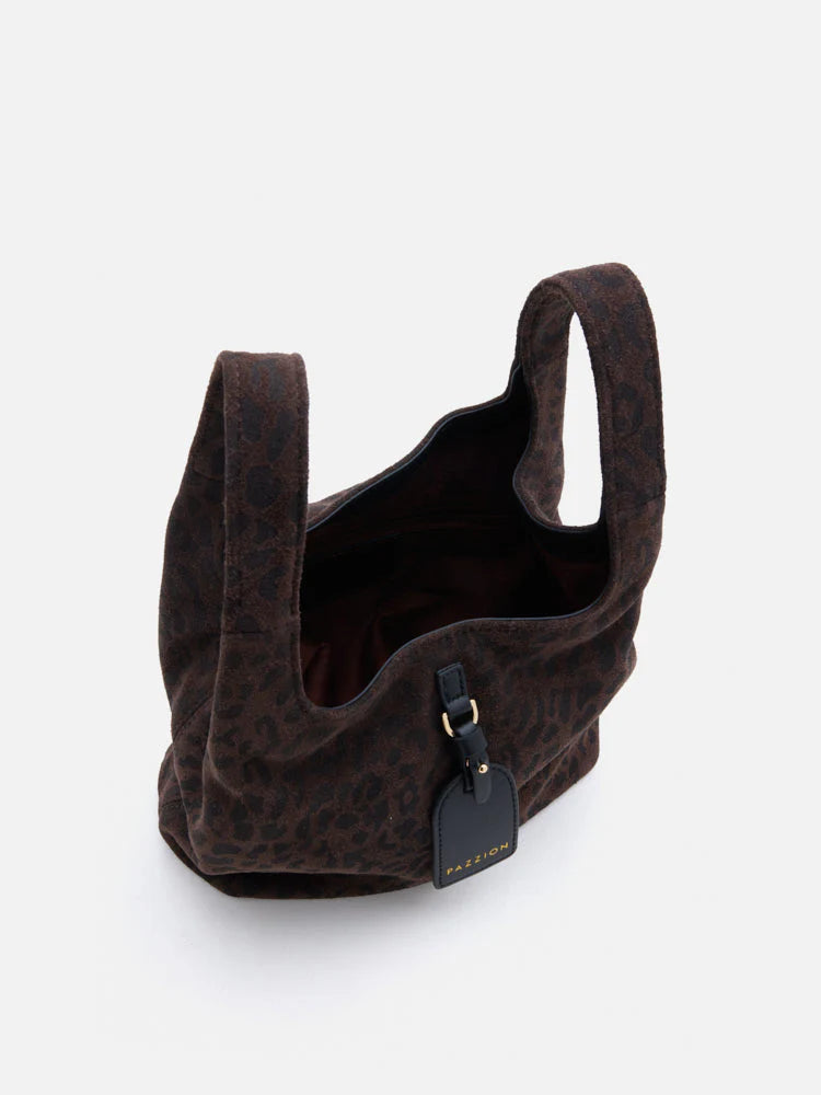PAZZION, Sable Suede Leopard-Print Bag, Darkbrown
