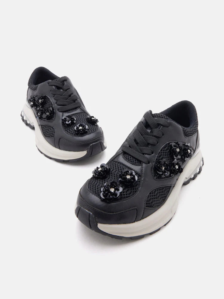 PAZZION, Seraphine Sequinned Blooms Sneakers, Black