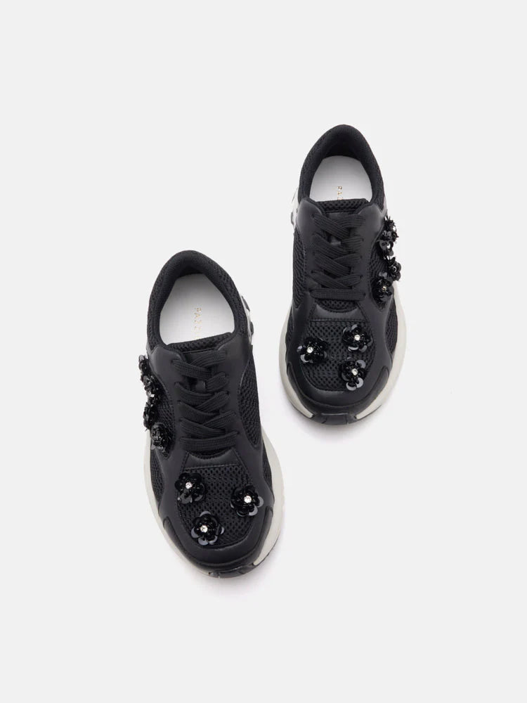 PAZZION, Seraphine Sequinned Blooms Sneakers, Black