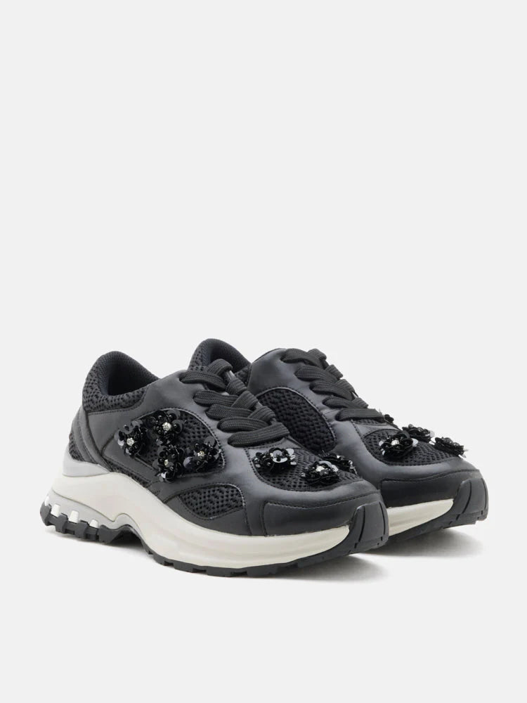 PAZZION, Seraphine Sequinned Blooms Sneakers, Black