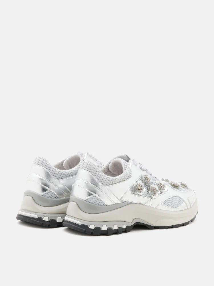 PAZZION, Seraphine Sequinned Blooms Sneakers, Silver