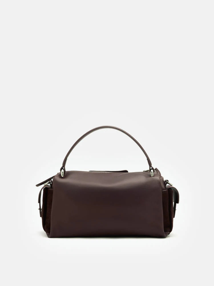 PAZZION, Sevila Suede Leather Satchel, Darkbrown