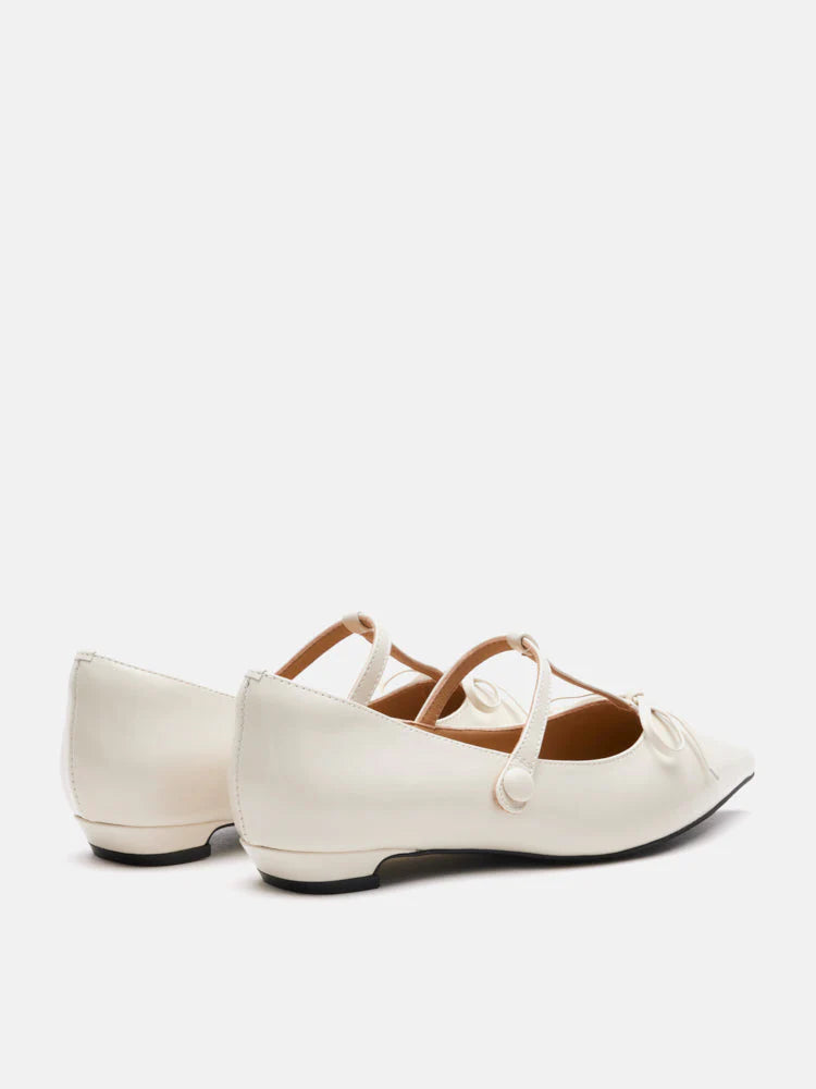 PAZZION, Stevie T-Bar Pointed Toe Bow Flats, Beige