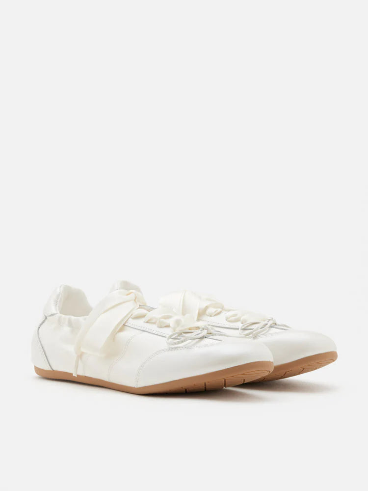 PAZZION, Sylvie Ballerina Satin Bow Sneakers, Beige