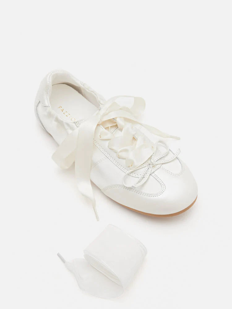 PAZZION, Sylvie Ballerina Satin Bow Sneakers, Beige