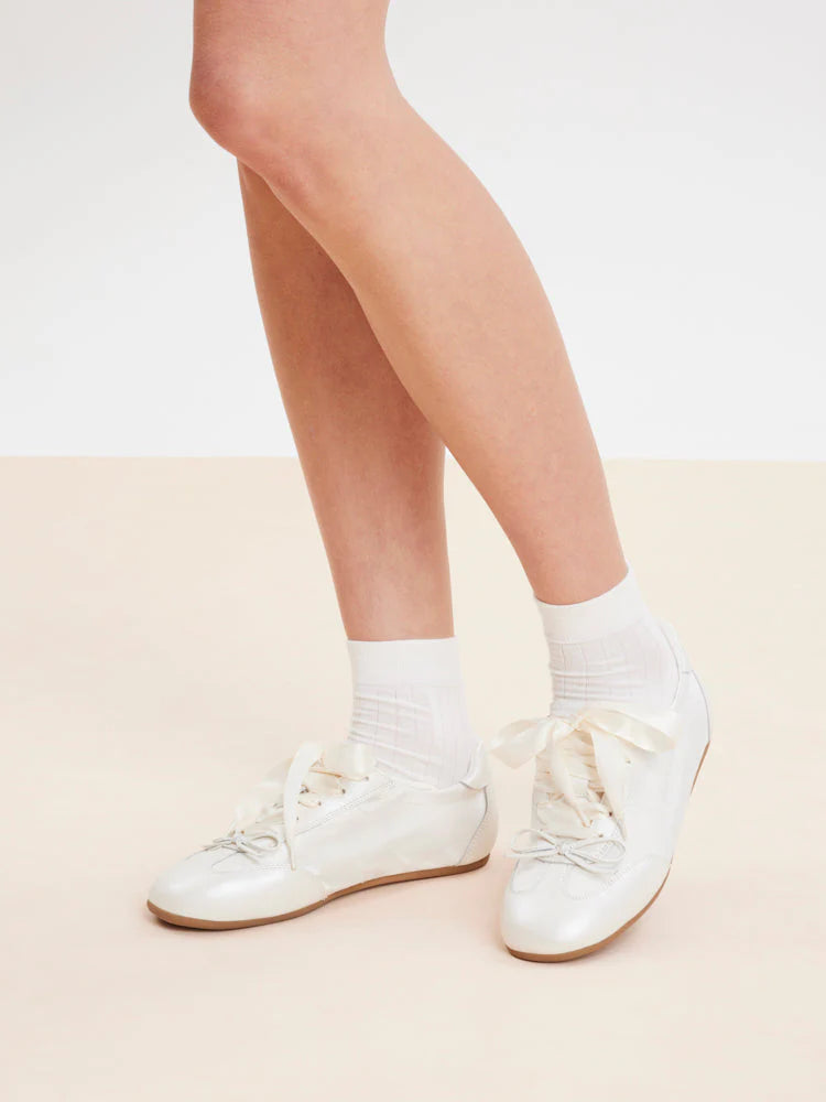 PAZZION, Sylvie Ballerina Satin Bow Sneakers, Beige