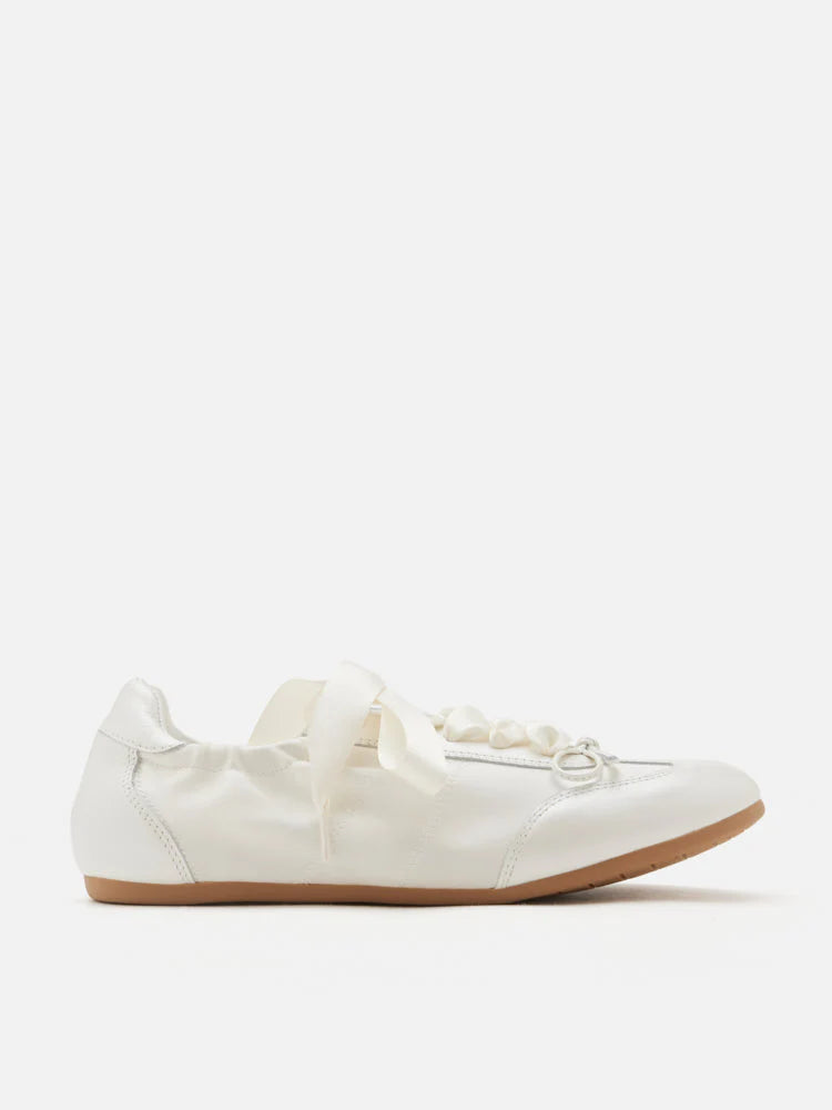 PAZZION, Sylvie Ballerina Satin Bow Sneakers, Beige