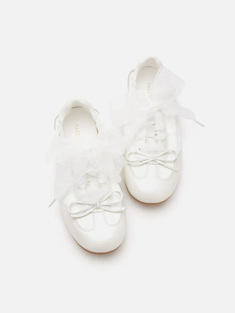 PAZZION, Sylvie Ballerina Satin Bow Sneakers, Beige