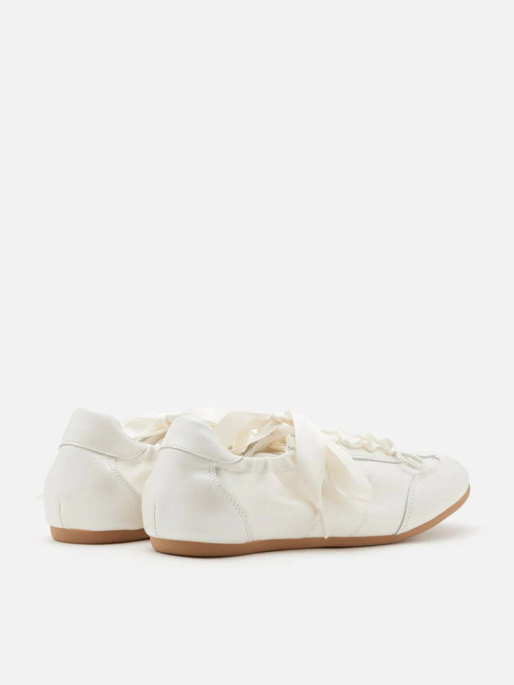 PAZZION, Sylvie Ballerina Satin Bow Sneakers, Beige