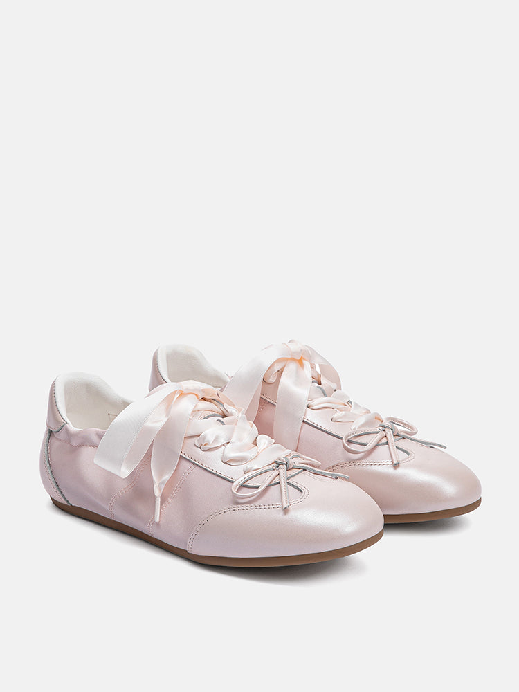 PAZZION, Sylvie Ballerina Satin Bow Sneakers, Pink