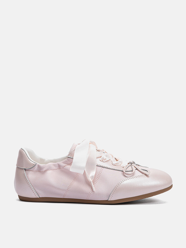 PAZZION, Sylvie Ballerina Satin Bow Sneakers, Pink