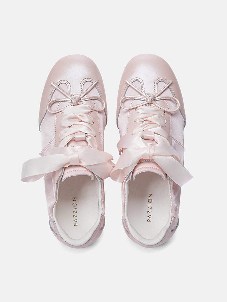 PAZZION, Sylvie Ballerina Satin Bow Sneakers, Pink