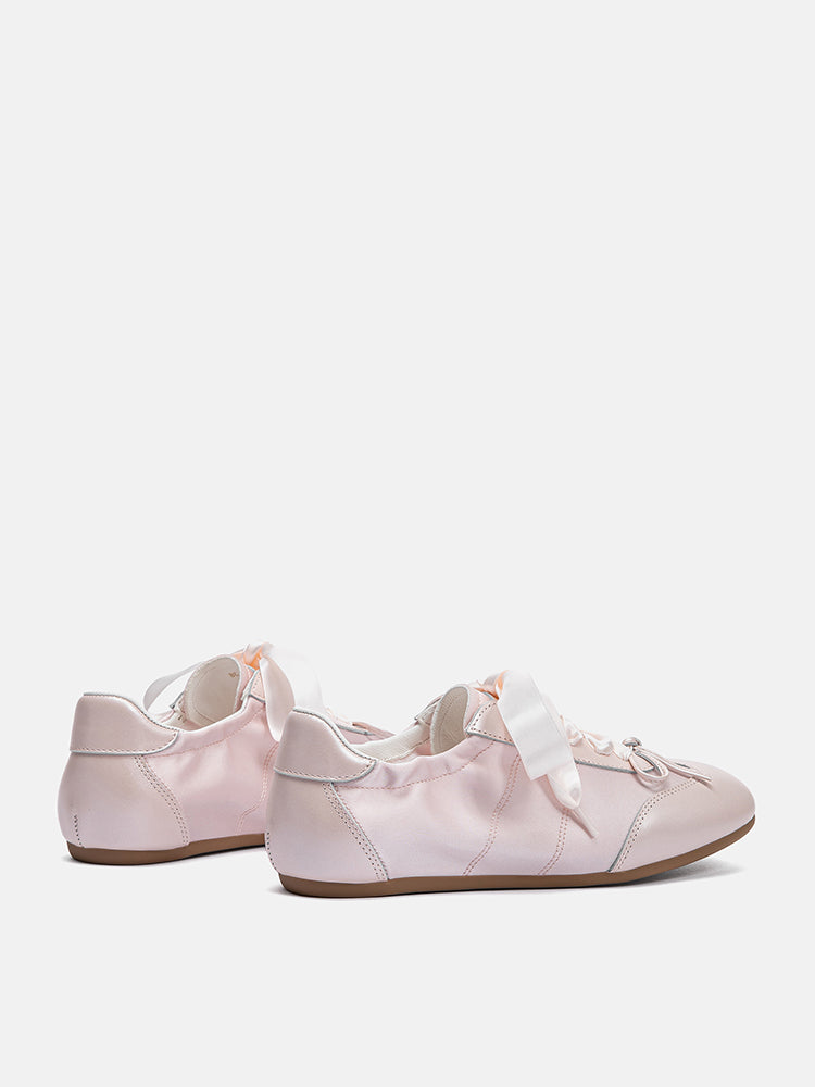PAZZION, Sylvie Ballerina Satin Bow Sneakers, Pink