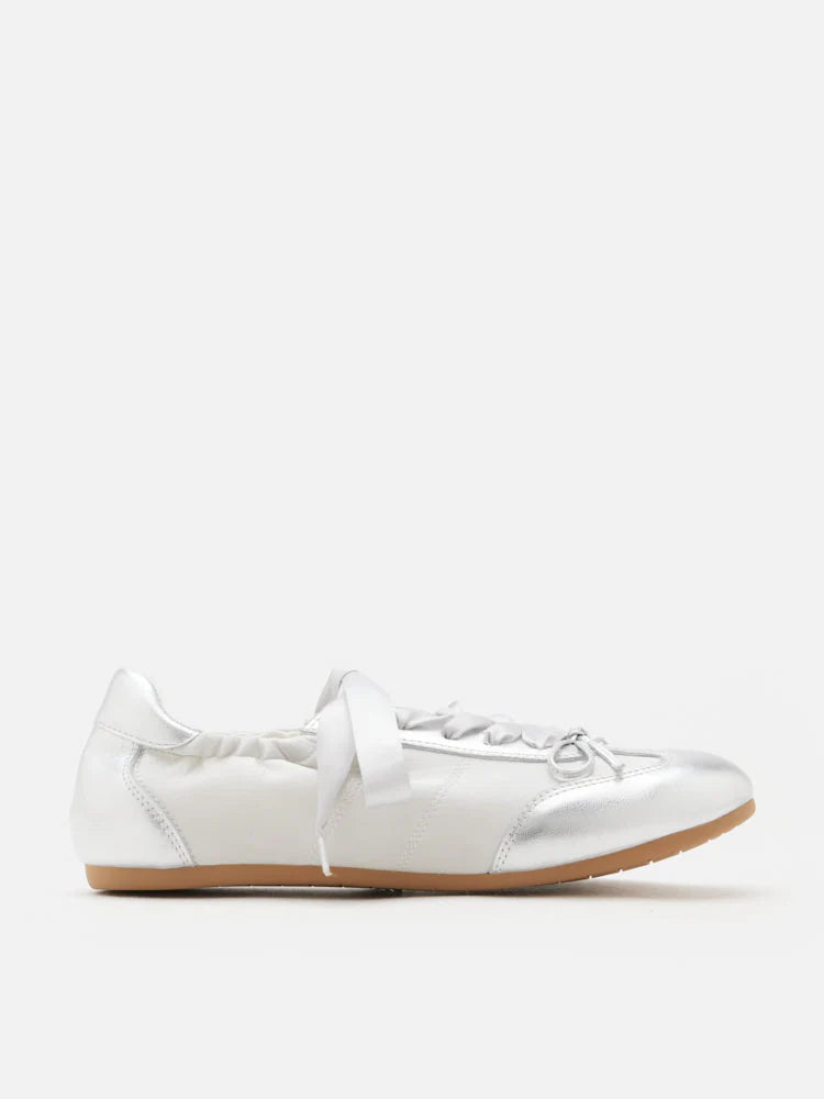 PAZZION, Sylvie Ballerina Satin Bow Sneakers, Silver