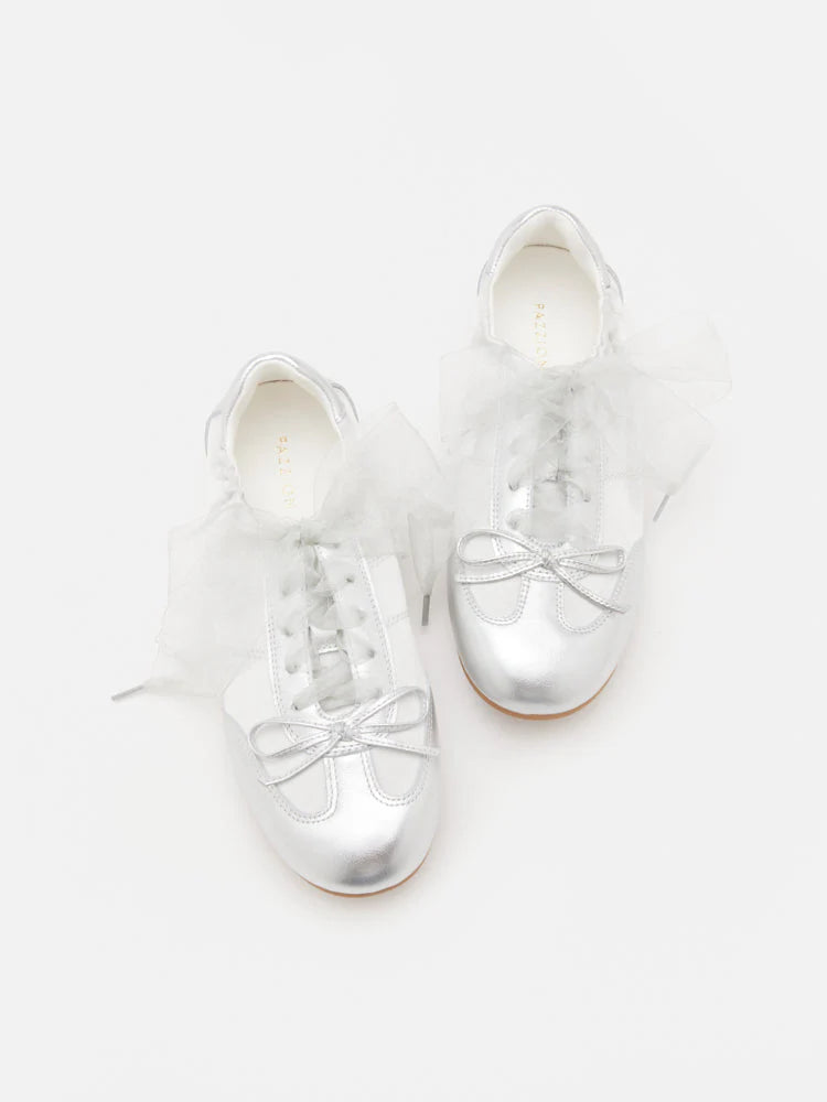 PAZZION, Sylvie Ballerina Satin Bow Sneakers, Silver