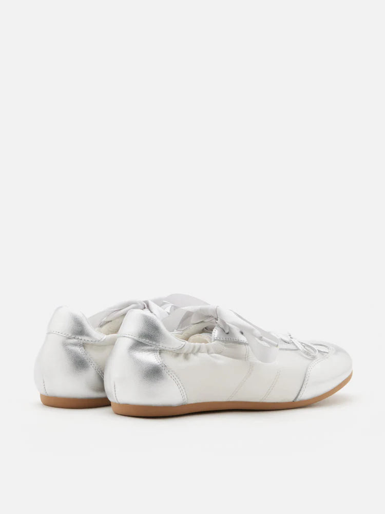 PAZZION, Sylvie Ballerina Satin Bow Sneakers, Silver