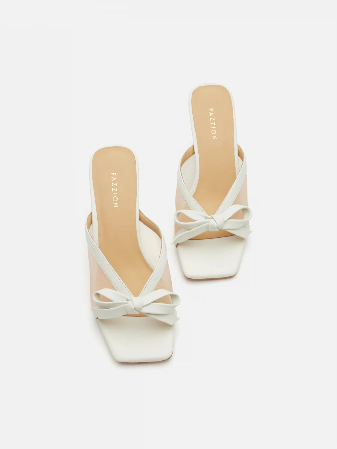 PAZZION, Uira Mesh Bow Mule Heels, Beige