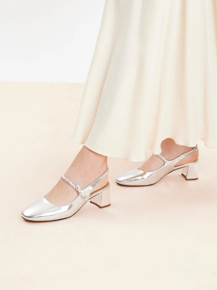 PAZZION, Vika Pearl Mary Jane Pumps, Silver