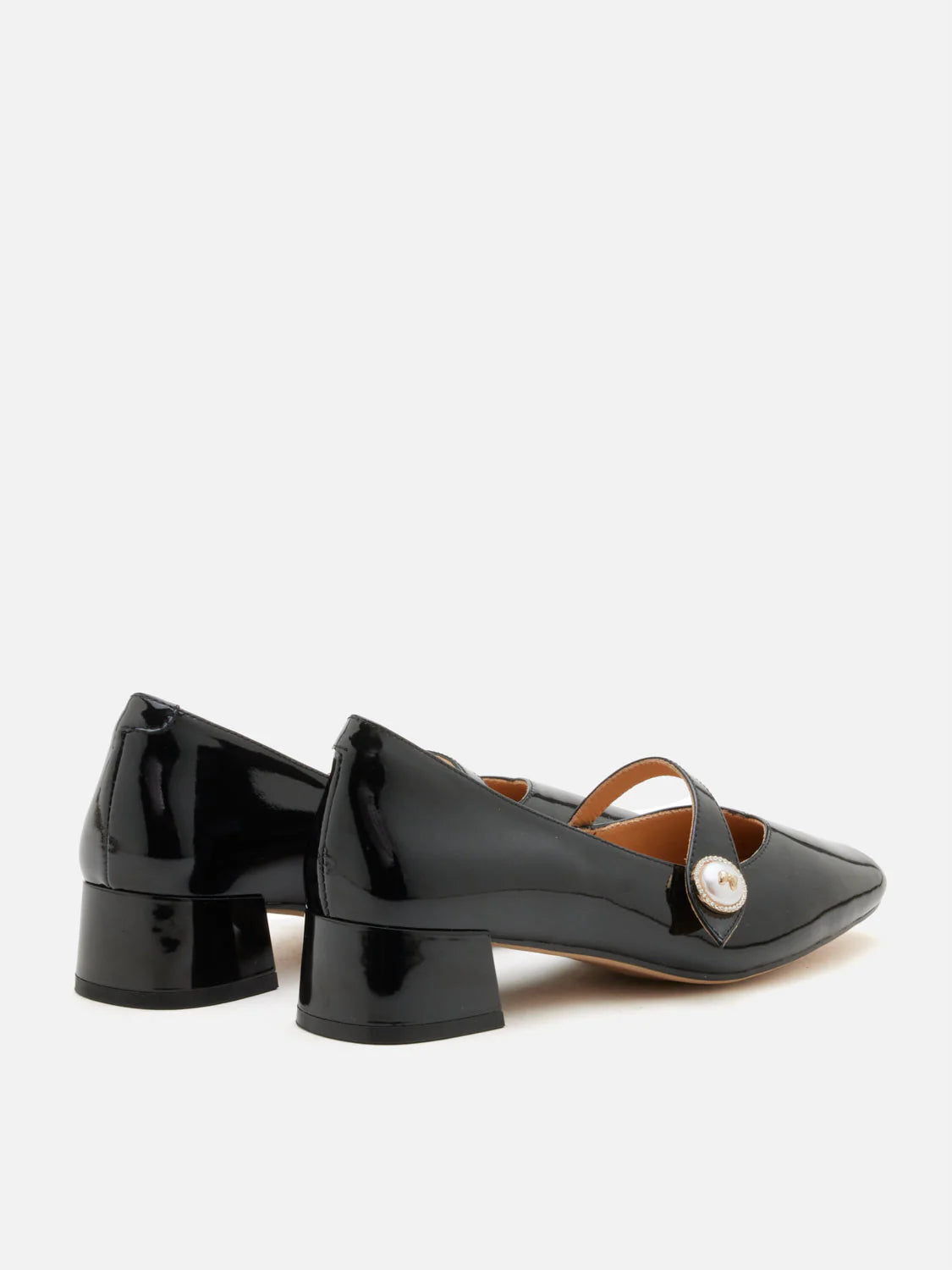 PAZZION, Viorina Crystal Pearl Leather Mary Jane Heels, Black