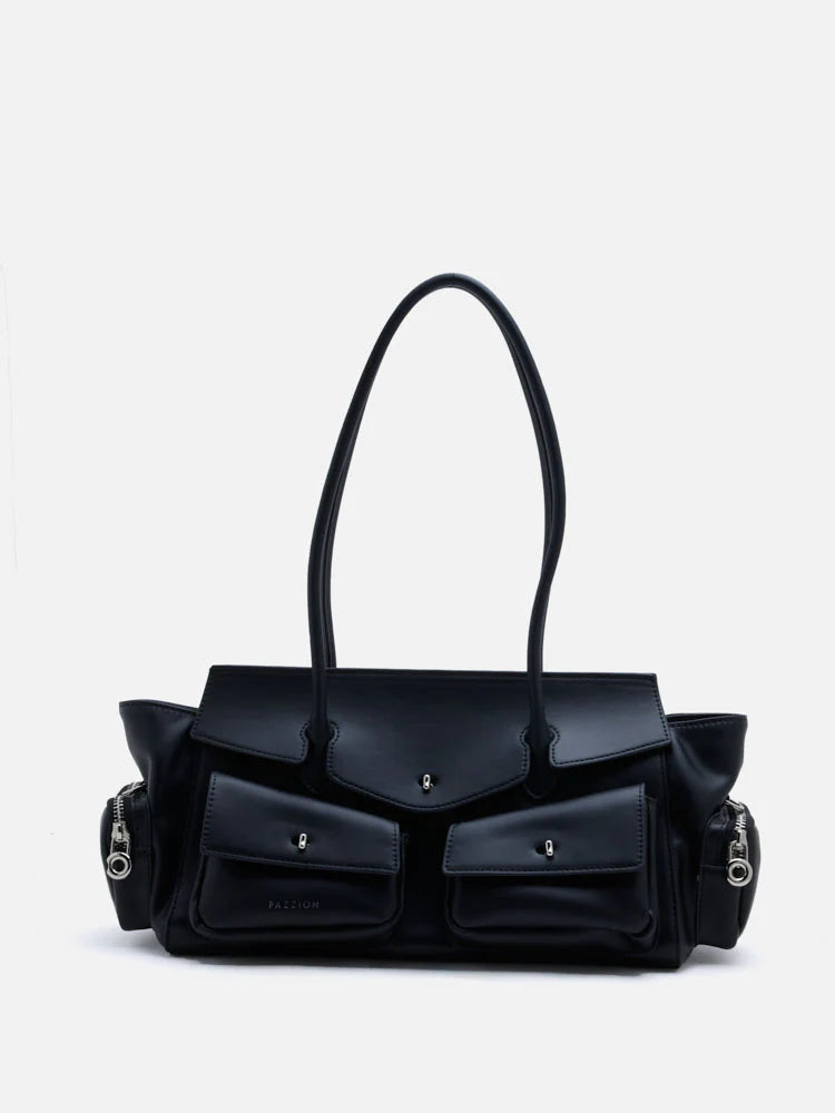 PAZZION, Virelle Structured Multi-Pocket Shoulder Bag, Black
