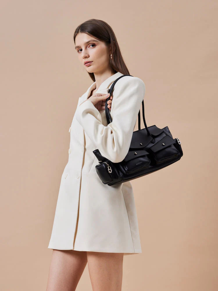 PAZZION, Virelle Structured Multi-Pocket Shoulder Bag, Black