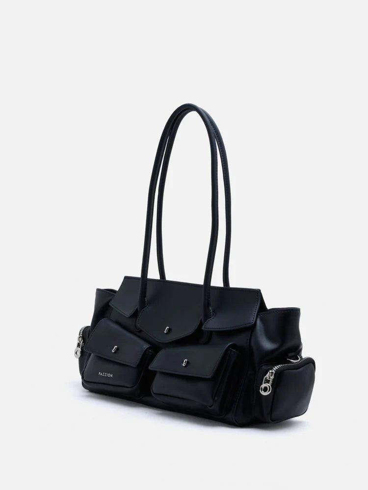 PAZZION, Virelle Structured Multi-Pocket Shoulder Bag, Black