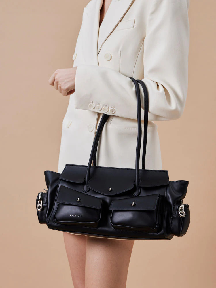 PAZZION, Virelle Structured Multi-Pocket Shoulder Bag, Black