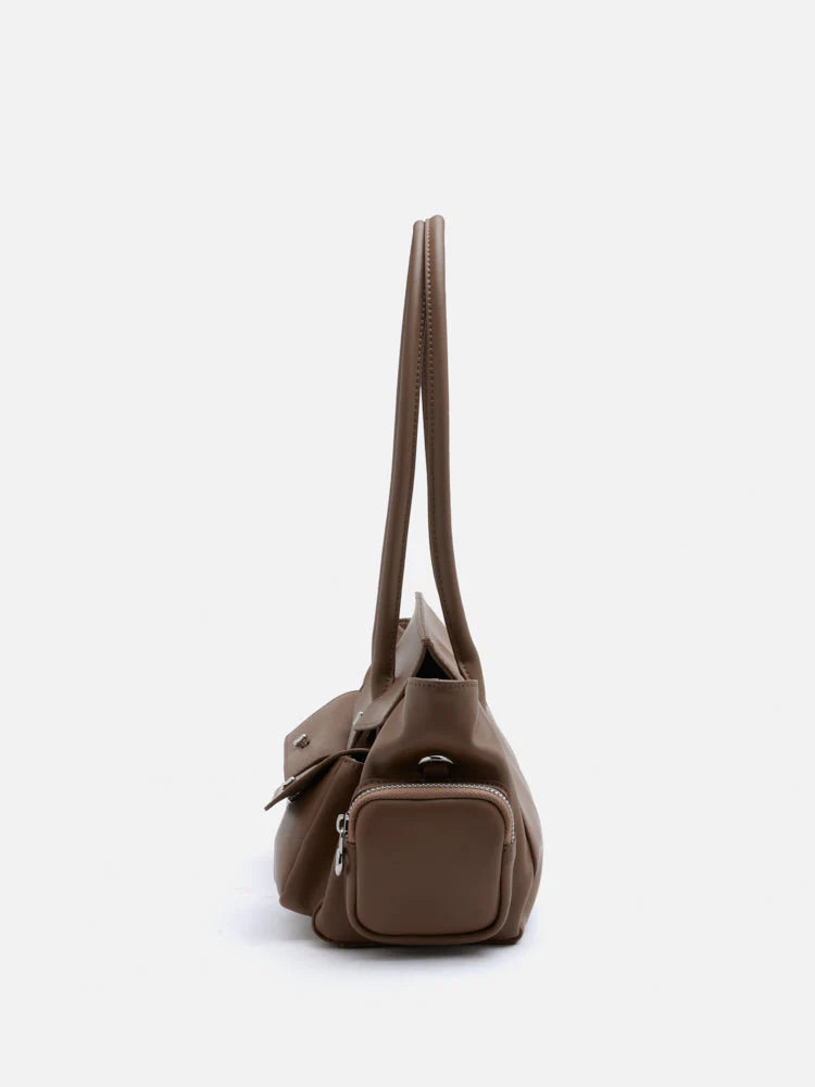 PAZZION, Virelle Structured Multi-Pocket Shoulder Bag, Brown