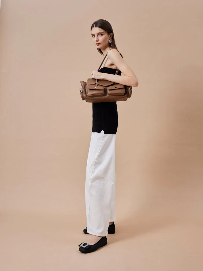 PAZZION, Virelle Structured Multi-Pocket Shoulder Bag, Brown