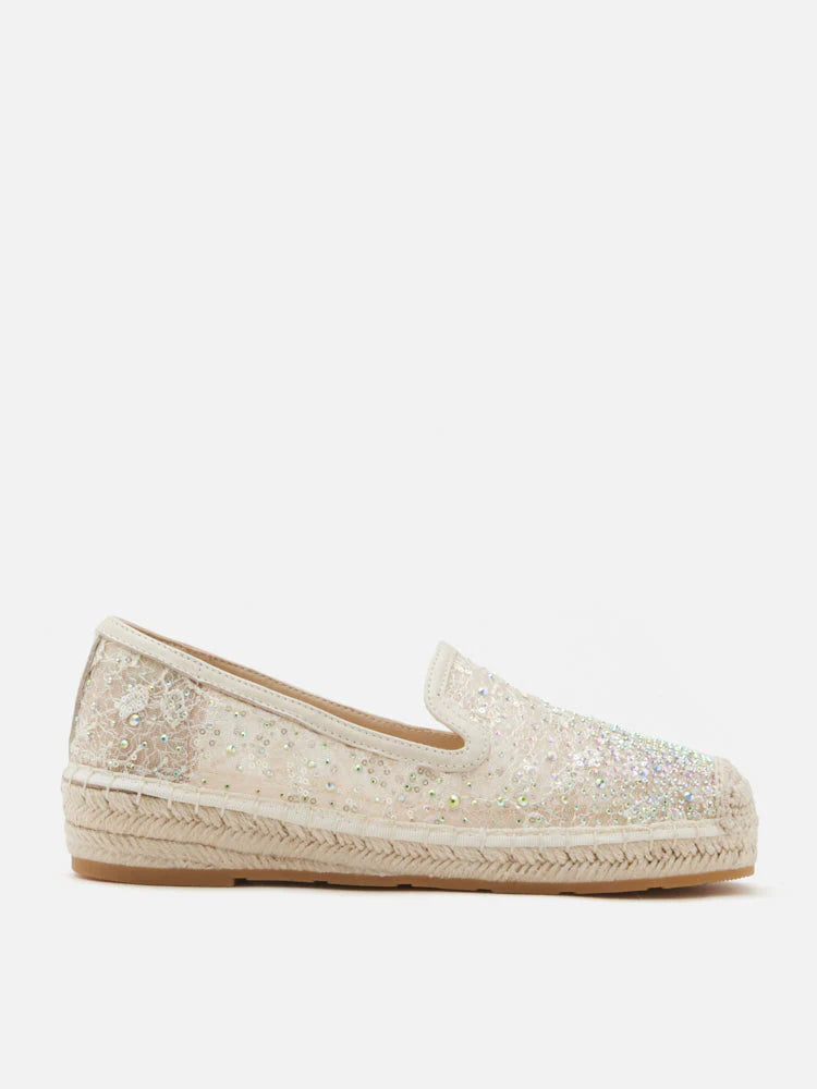 PAZZION, Xandra Crystal Embroidered Espadrilles, Almond