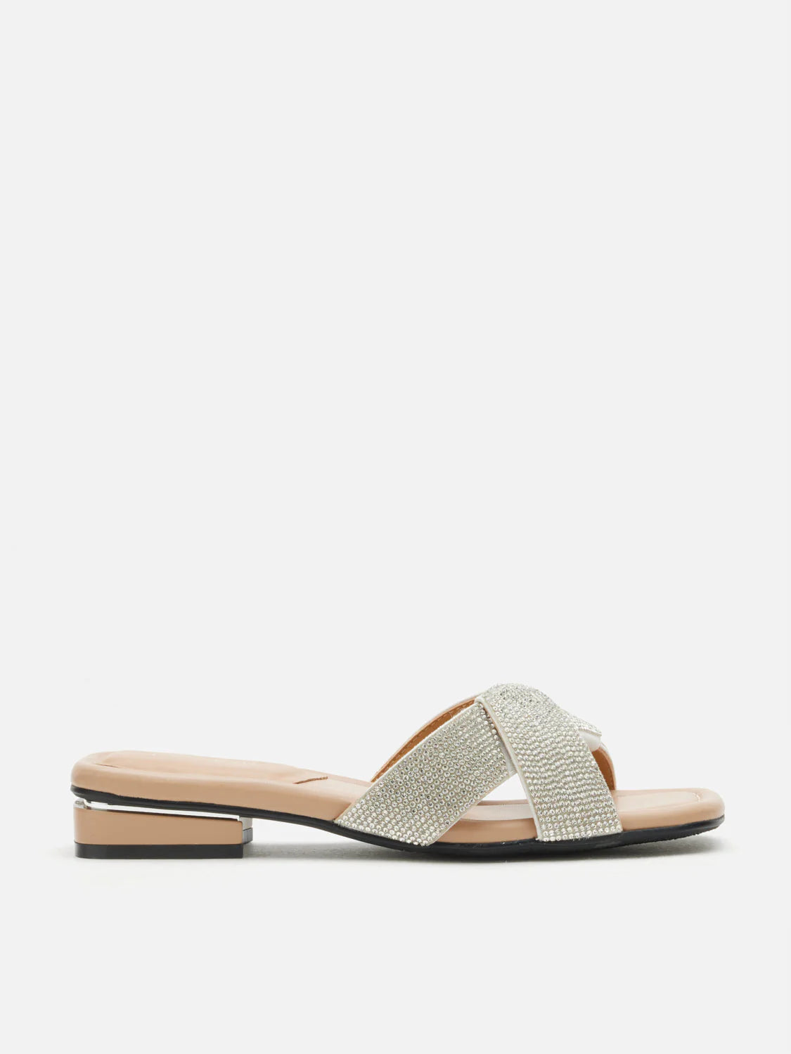 PAZZION, Xaviera Crystal Twist Slides, Silver