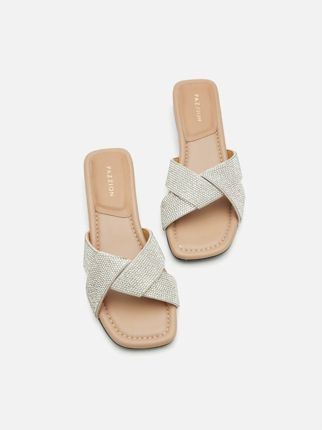 PAZZION, Xaviera Crystal Twist Slides, Silver