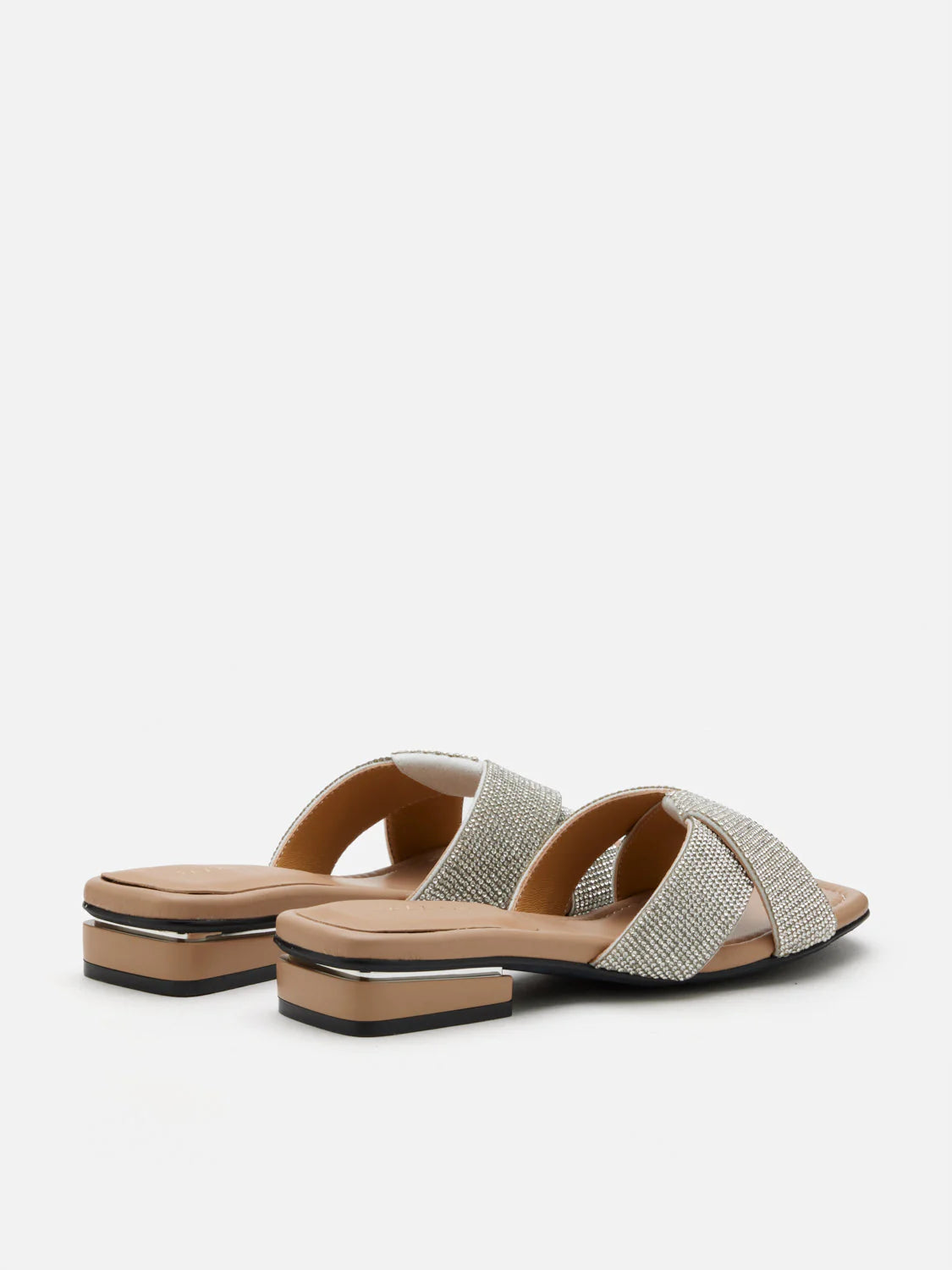 PAZZION, Xaviera Crystal Twist Slides, Silver