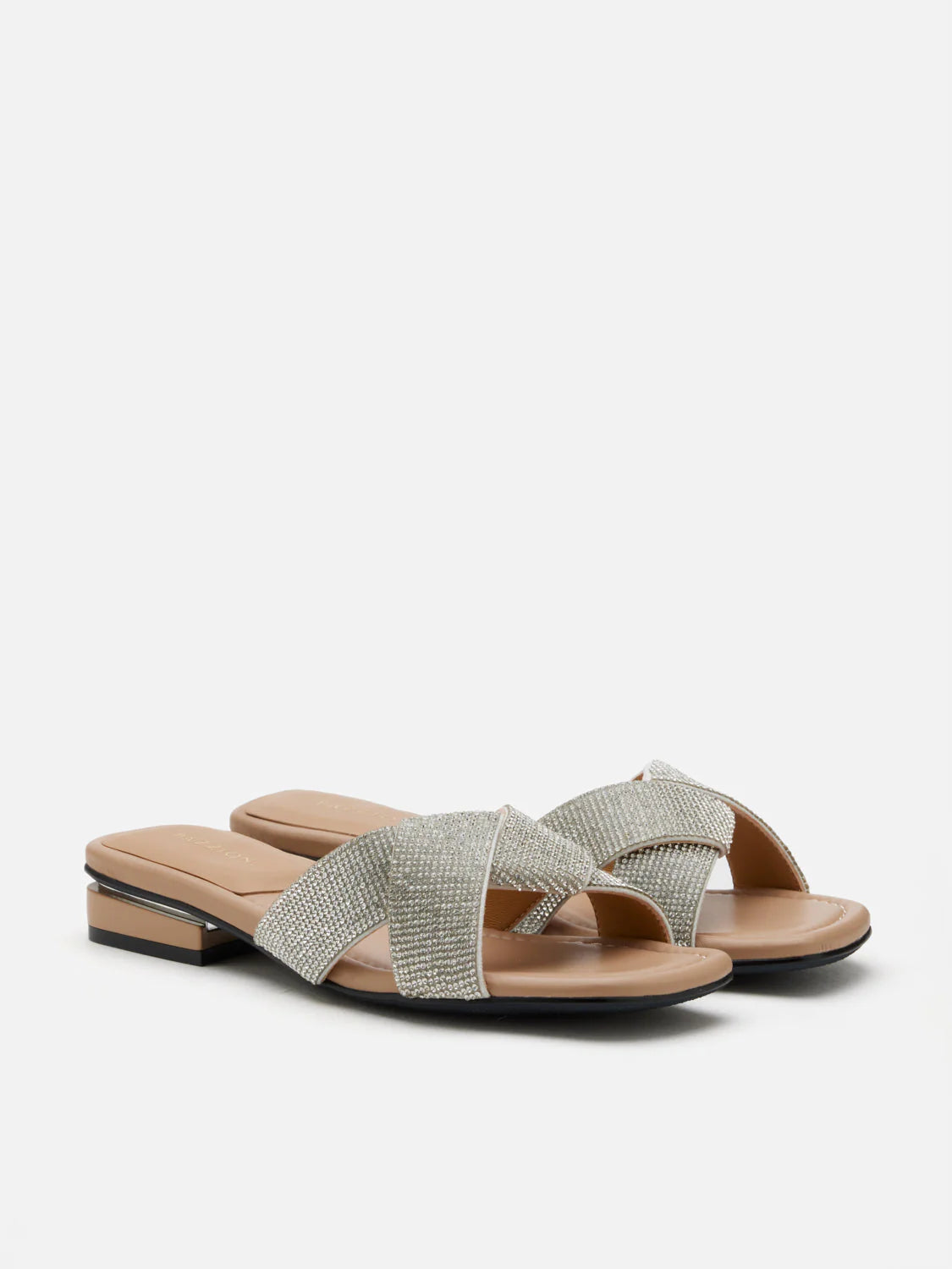 PAZZION, Xaviera Crystal Twist Slides, Silver