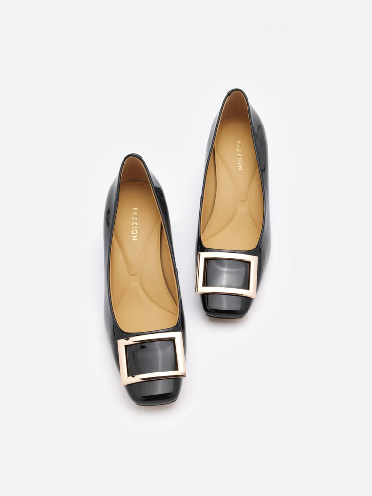 PAZZION, Yvette Buckle Square-Toe Pump Heels, Black