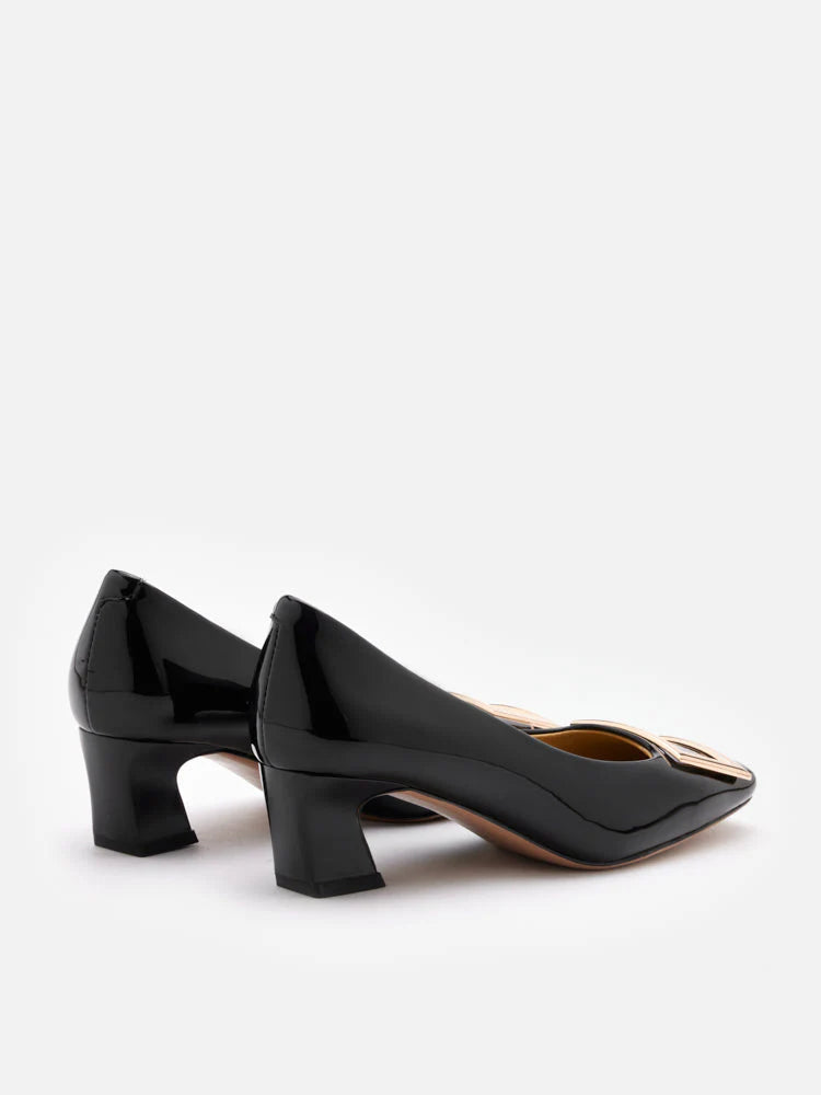 PAZZION, Yvette Buckle Square-Toe Pump Heels, Black