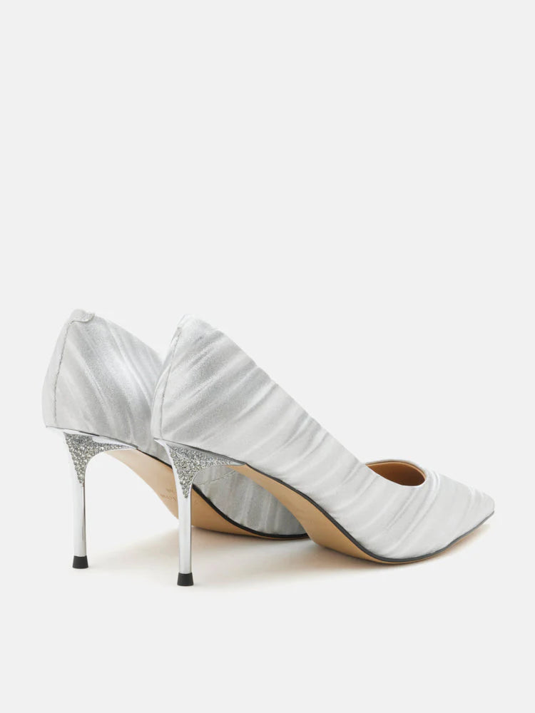 PAZZION, Zephyra Glitter Pointed Toe Heels, Silver