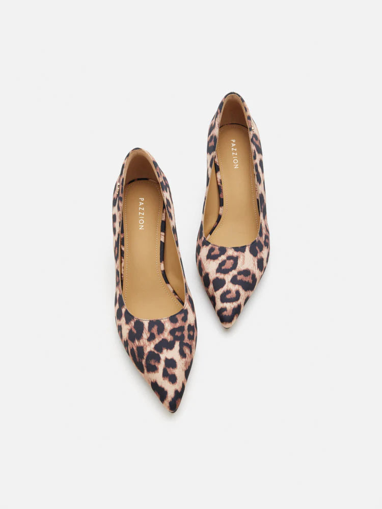 PAZZION, Zira Leopard Print Pointed Toe Heels, Brown