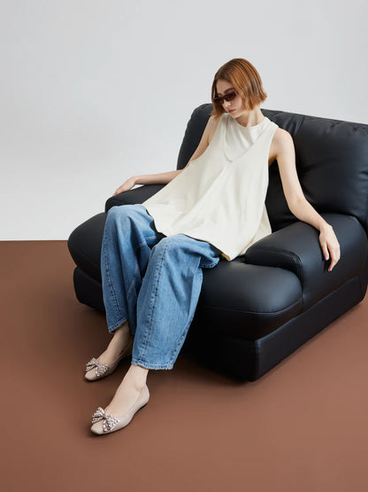 Halisse 鑽飾蝴蝶結皮革平底鞋